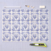 Vintages Rooster Blue Floral Script Seidenpapier (Handwerk)