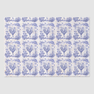 Vintages Rooster Blue Floral Script Seidenpapier