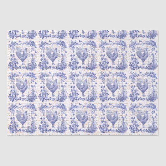 Vintages Rooster Blue Floral Script Seidenpapier (Vorderseite)