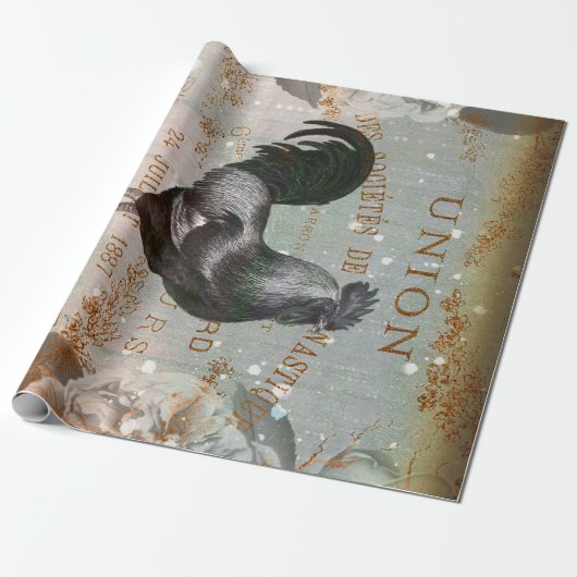 Vintages Rooster Ephemera Dekoupage Wrapping Paper Geschenkpapier (Ungerollt)