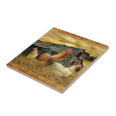 Vintages Rooster Hens Rustikales Barcoop Fliese (Seite)