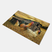 Vintages Rooster Hens Rustikales Barcoop Fußmatte (Schrägansicht)