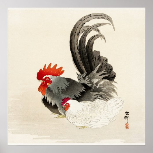 Vintages Rooster japanischer Kunst Poster (Vorne)