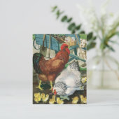 Vintages Rooster mit Familienhühnern Feiertagskarte (Stehend Vorderseite)