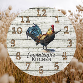 Vintages Rooster-Rustikales Hühnerdraht-Monogramm  Große Wanduhr