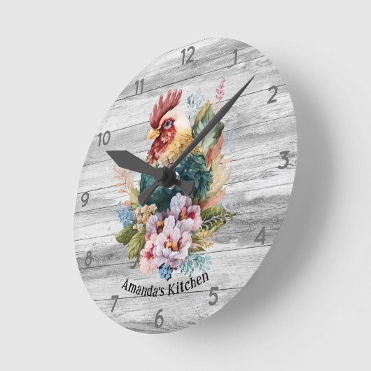 Vintages Rooster-Rustikales Hühnermonogramm Runde Wanduhr (Winkel)