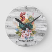 Vintages Rooster-Rustikales Hühnermonogramm Runde Wanduhr (Vorderseite)
