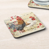 Vintages Rooster und Hen Ephemera Getränkeuntersetzer (Linke Seite)