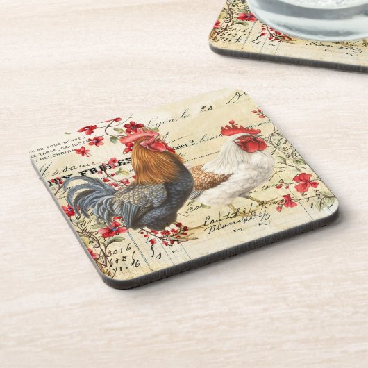 Vintages Rooster und Hen Ephemera Getränkeuntersetzer (Linke Seite)