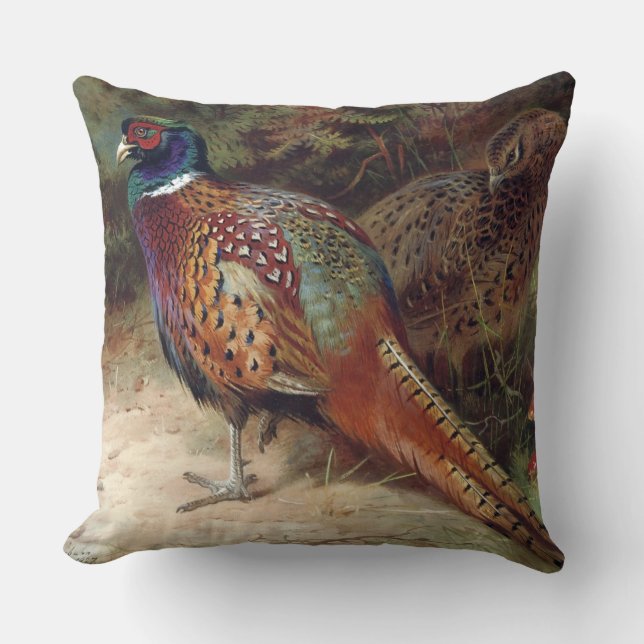 Vintages Rooster und Hen Pheasant Kissen (Vorderseite)