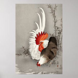 Vintages Rooster und Hühner Japanische Kunst Poster