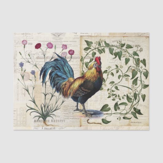Vintages Rooster Vine Französisches Gewebepapier Seidenpapier (Vorderseite)