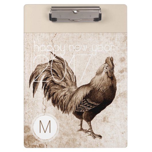Vintages Roosterjahr 2017 Monogramm-Zwischenablage Klemmbrett (Vorderseite)