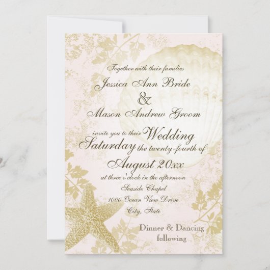 Vintages Rosa am Meer Einladung (Vorderseite)