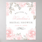 Vintages Rosa Aquarellfarben Rose Hochzeitsstich B Poster (Vorne)