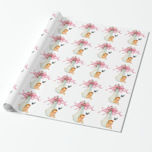 Vintages rosa Babyduschpapier Geschenkpapier