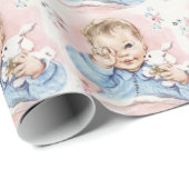 Vintages rosa Babyduschpapier Geschenkpapier (Rolleneckpunkt)