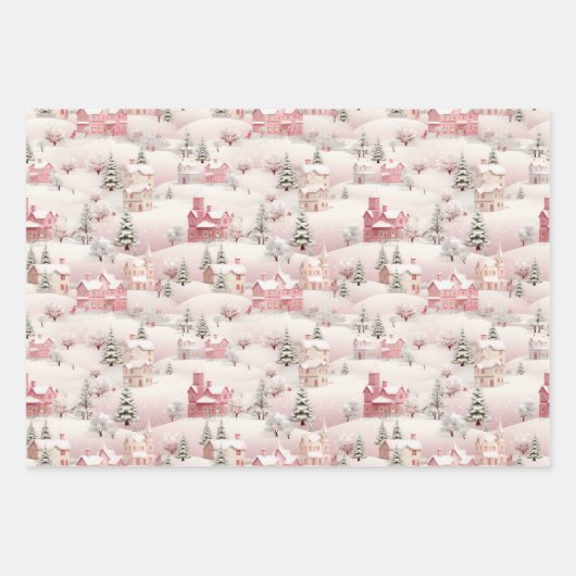 Vintages rosa Baummuster Geschenkpapier Set (Vorderseite)