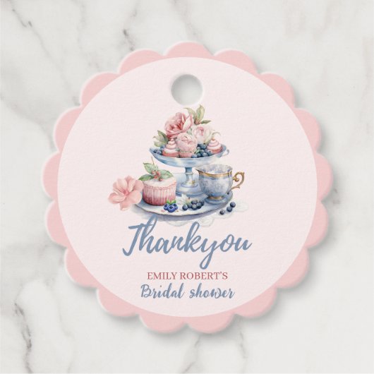 Vintages Rosa Blumenkohl Bridal Tee Party Geschenkanhänger (Vorderseite)