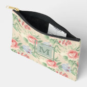 Vintages rosa Blumenmuster Monogramm Zubehörtasche (Offen)