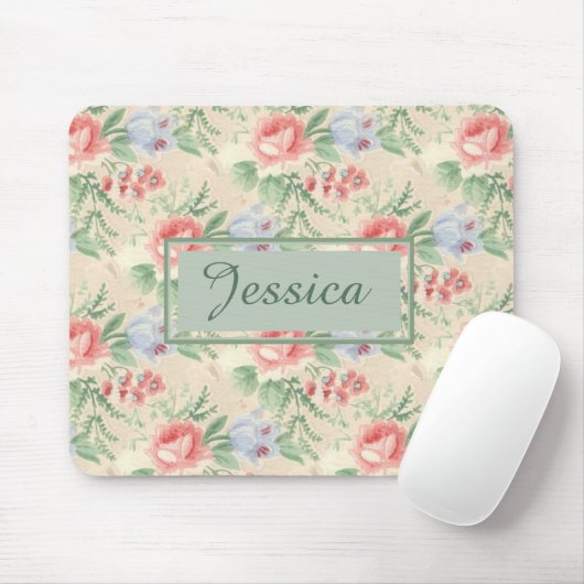 Vintages rosa Blumenmuster Personalisiert Mousepad (Mit Mouse)