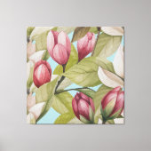 Vintages rosa Blumenmuster und Leaf-Muster Leinwanddruck (Vorderseite)
