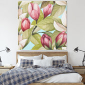 Vintages rosa Blumenmuster und Leaf-Muster Leinwanddruck (Insitu (Schlafzimmer))
