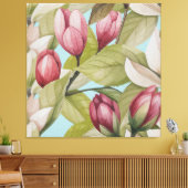 Vintages rosa Blumenmuster und Leaf-Muster Leinwanddruck (Insitu (Wohnzimmer))