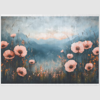 Vintages Rosa Blüten Landschaftsbild Dekoupage Seidenpapier