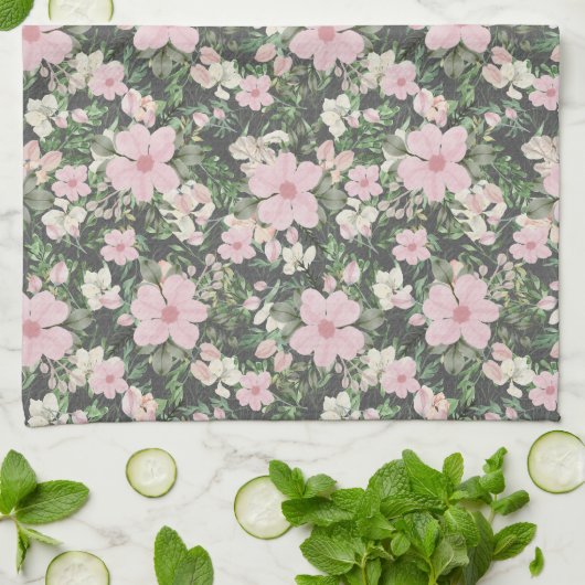 Vintages rosa Botanisches Muster Geschirrtuch (Gefaltet)