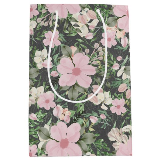 Vintages rosa Botanisches Muster Mittlere Geschenktüte (Vorderseite)