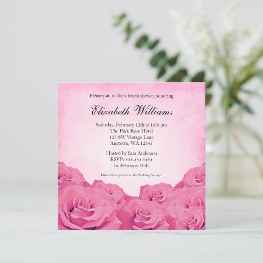 Vintages Rosa-Brautparty Einladung (Stehend Vorderseite)