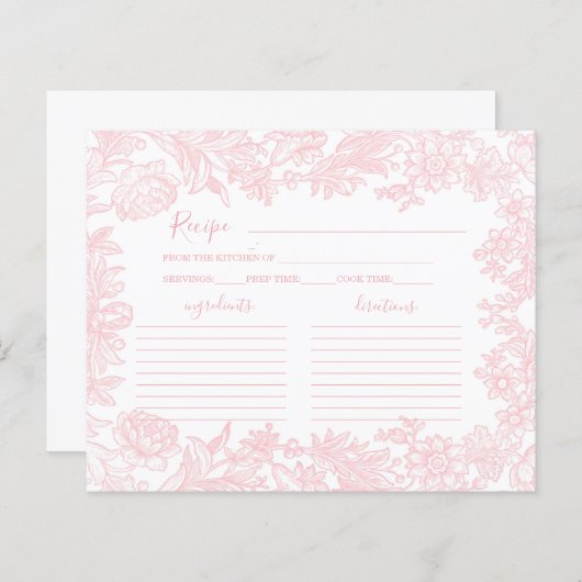 Vintages rosa Brautparty Rezept Karte abziehen (Vorne/Hinten)