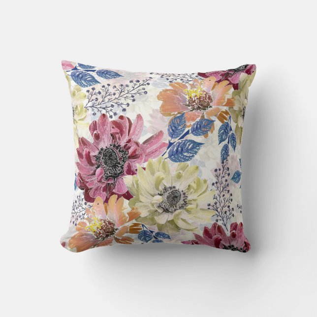 Vintages Rosa-Chrysanthemum Kissen (Vorderseite)