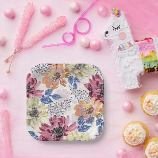 Vintages Rosa-Chrysanthemum Pappteller (Party)