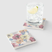 Vintages Rosa-Chrysanthemum Steinuntersetzer (Seitenansicht)