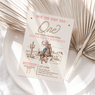 Vintages rosa Cowgirl Wie der Westen ein 1. Geburt Einladung