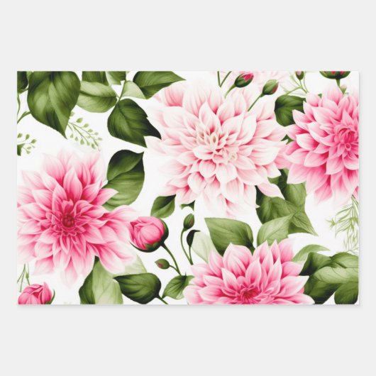 Vintages rosa Dahlias-Blumenmuster Geschenkpapier Set (Vorderseite 3)