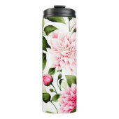 Vintages rosa Dahlias-Blumenmuster Thermosbecher (Vorderseite)