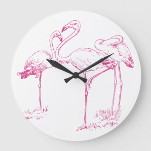 Vintages rosa Flamingo-Zeichnen Große Wanduhr