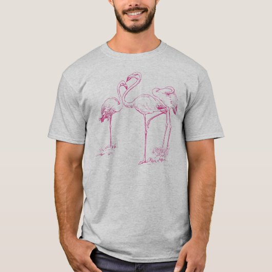 Vintages rosa Flamingo-Zeichnen T-Shirt (Vorderseite)