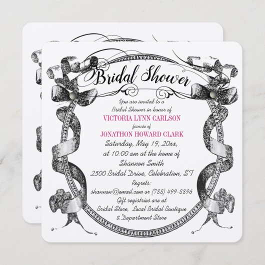 Vintages rosa Geblüht Skript-Brautparty Einladung (Vorne/Hinten)