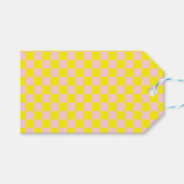 Vintages, rosa Gelb kariertes Karton Geschenkanhänger (Vorderseite (Horizontal))