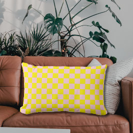 Vintages, rosa Gelb kariertes Karton Lendenkissen