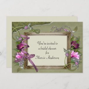 Vintages Rosa Grünes Brautparty Einladung