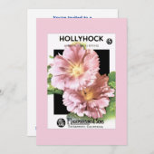Vintages rosa Hollyhock-Samen-Paket Einladung (Vorne/Hinten)