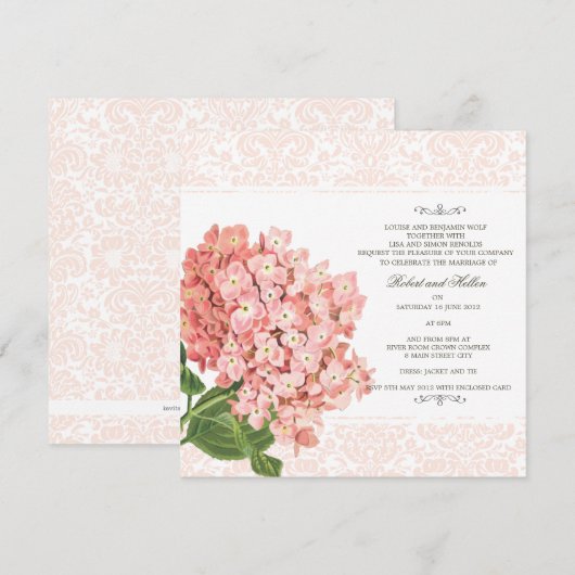 Vintages Rosa Hydrangea Hochzeit Einladung (Vorne/Hinten)