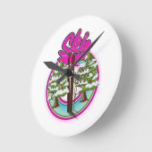 Vintages rosa Logo Runde Wanduhr (Winkel)