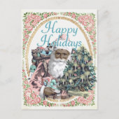 Vintages Rosa + Minze Schwarze Weihnachtsfeiern Feiertagspostkarte (Vorderseite)