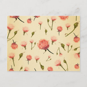 Vintages Rosa mit floralen, gürtelförmigen, weißli Postkarte